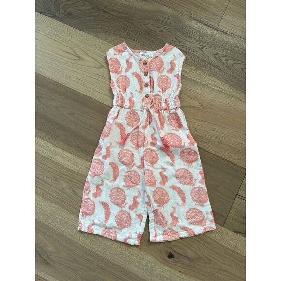 Poppet and Fox Girls Peach and White Peacock Cotton Sleeveless Romper Size 3T - Picture 1 of 6